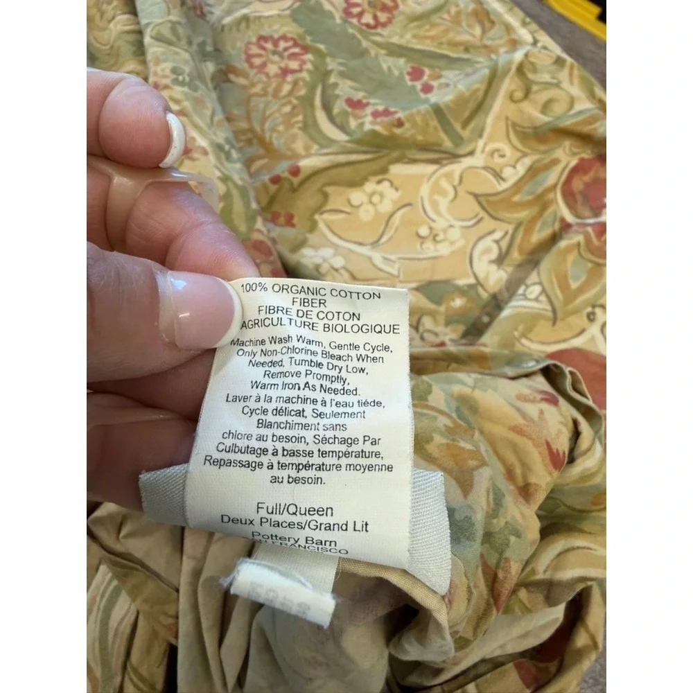 Pottery Barn Pomegranate Floral Duvet Cover Full Queen Sage Red Tan Botanical